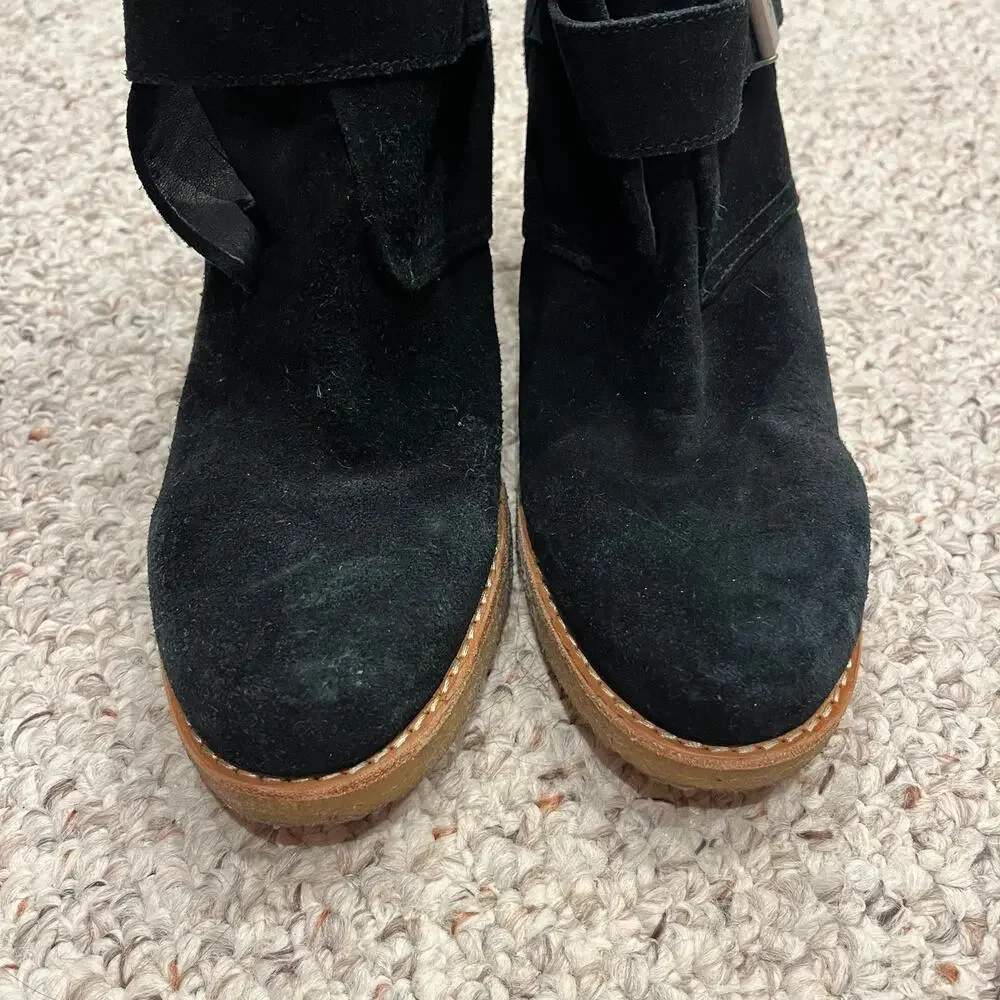 UGG Brienne Leather Ankle Boots Sz 9.5 Black Chunky Heel Casual Comfort